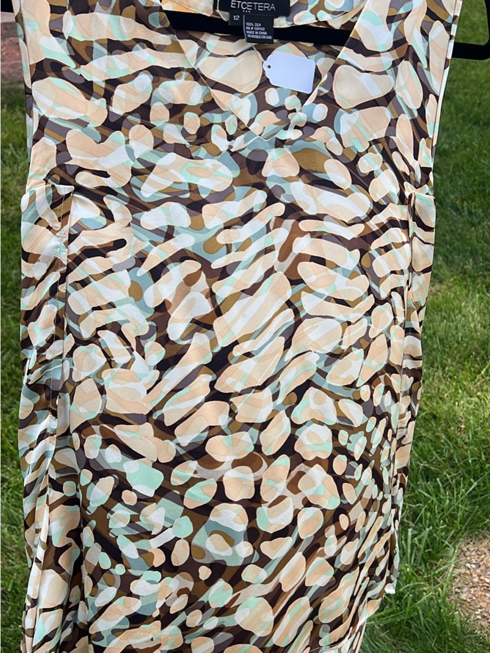 Etcetera Beige, Brown & Mint Abstract Print Womens Top
